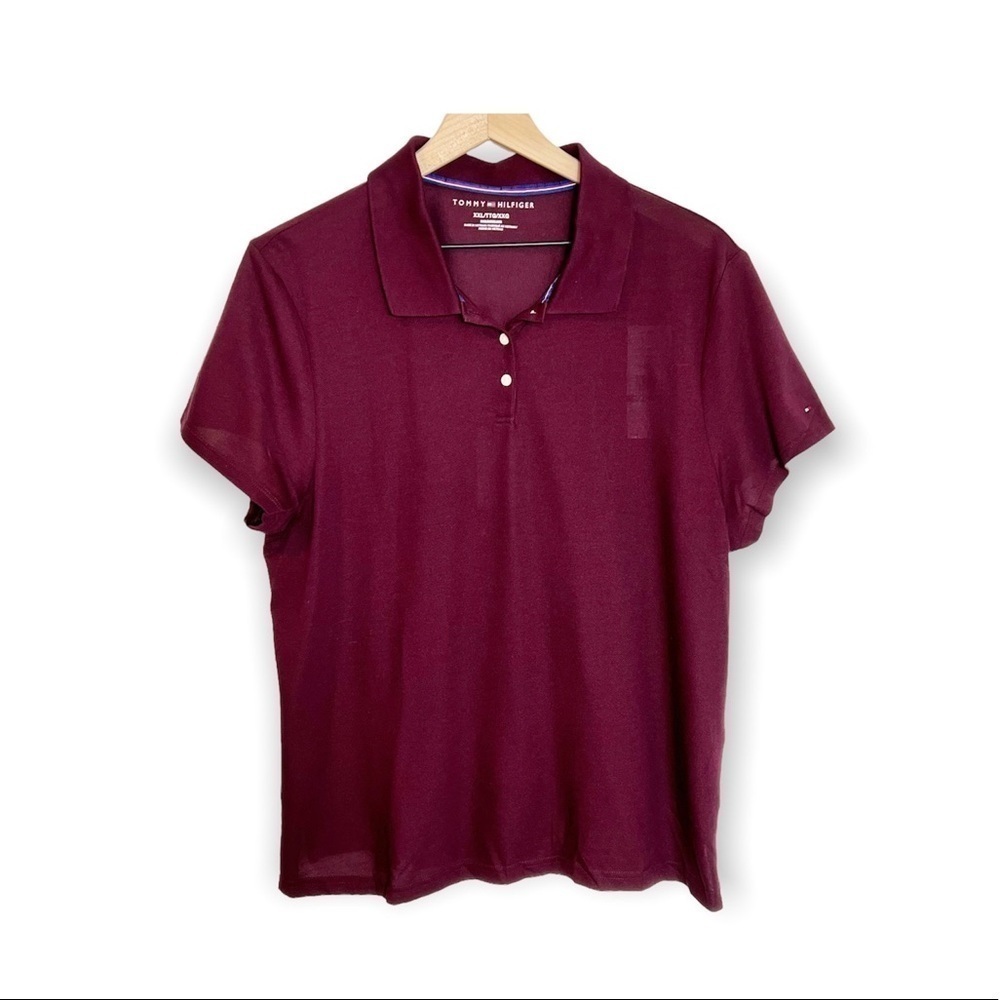 Tommy Hilfiger Maroon Deep Wine Color Women Short Sleeve Techno Dry Top …